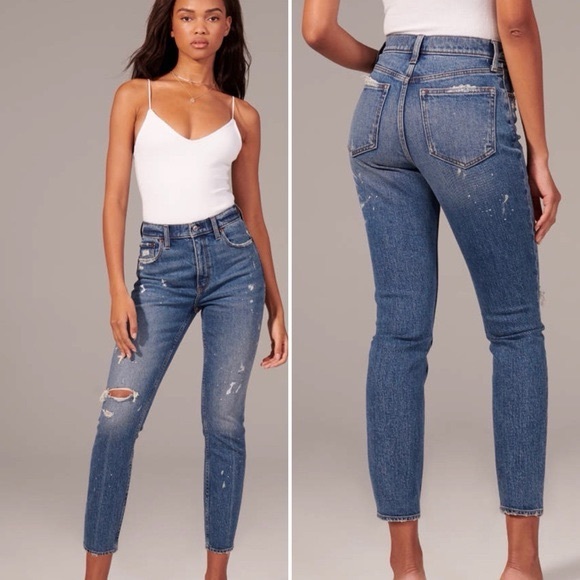 Abercrombie & Fitch Denim - Abercrombie & Fitch High Rise Mom Jeans In Paint Splatter Medium Wash Size 26/2R